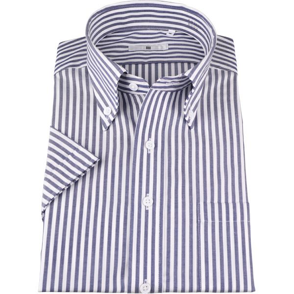 SL/半袖】ボタンダウンドレスワイシャツ/ネイビー＆ホワイト