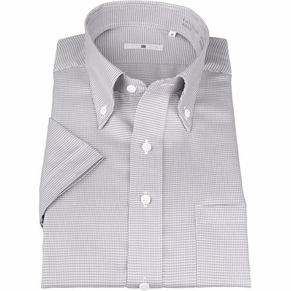 SL/半袖】ボタンダウンドレスワイシャツ/グレー＆ホワイト×ハウンド