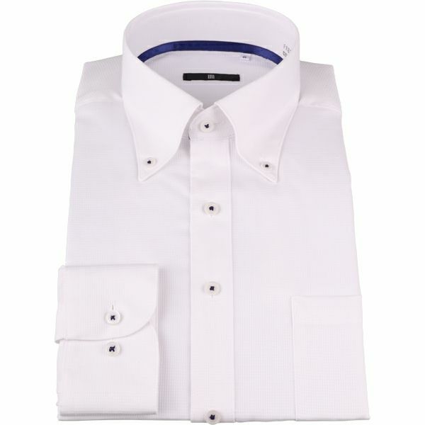 【BL】ボタンダウンドレスワイシャツ/ホワイト×ドビーチェック/襟裏テープ・釦付糸：ネイビー スーツセレクト通販 suit select