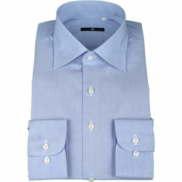 【BL】ワイドカラードレスワイシャツ/ブルー×ソリッド  スーツセレクト通販 suit select