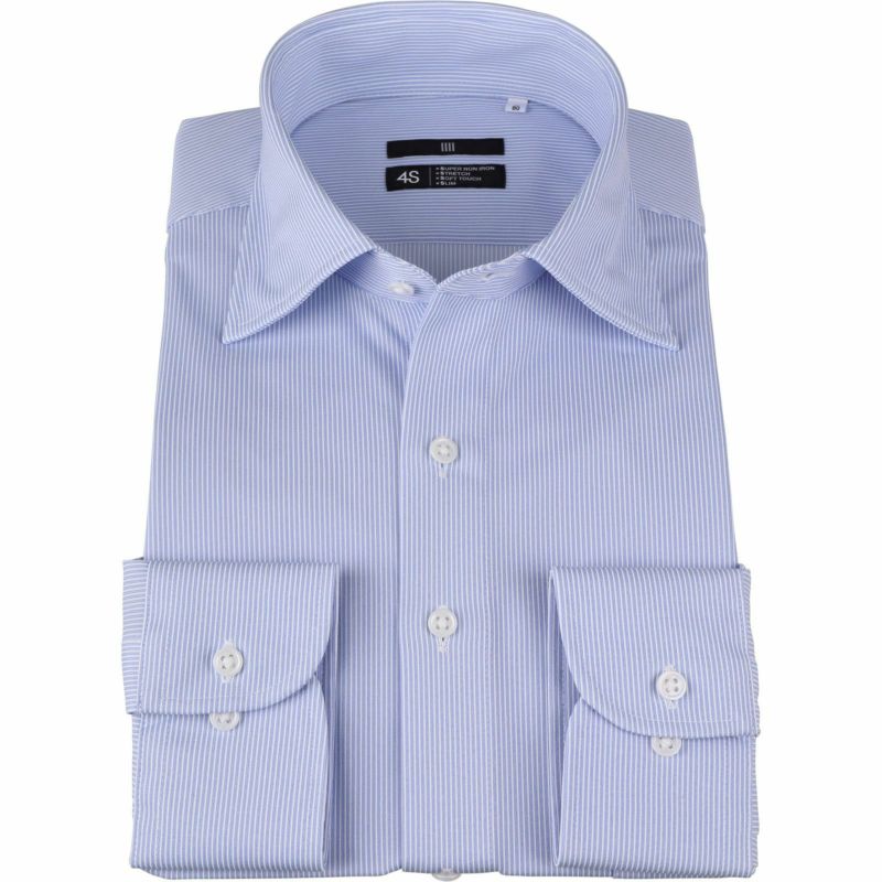 【BL】ワイドカラードレスワイシャツ/ブルー×ホワイトストライプ/SUPER NON IRON-KNIT4S/Oil guard スーツセレクト通販 suit select