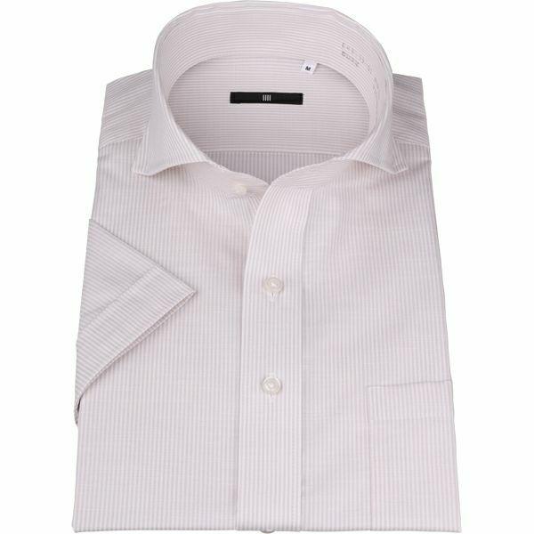 【BL/半袖】ホリゾンタルワイドカラードレスワイシャツ/ベージュ＆ホワイト×ストライプ スーツセレクト通販 suit select
