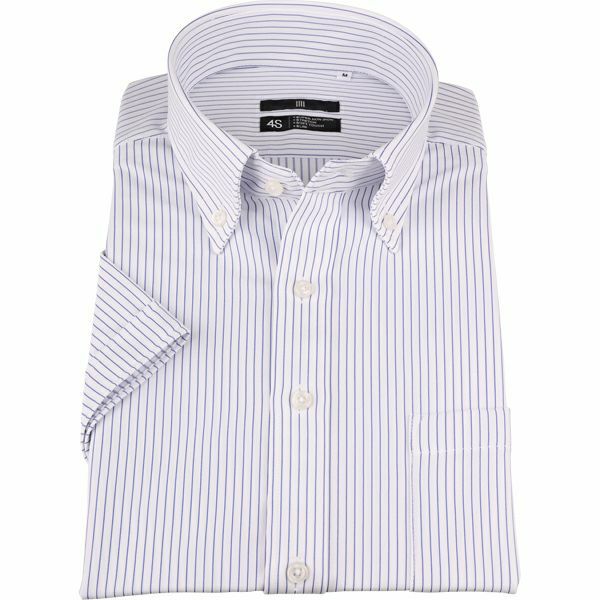Web限定 Outlet Bl 半袖 ボタンダウンドレスワイシャツ ホワイト ブルーストライプ Super Non Iron Knit4s Suit Select スーツセレクト公式通販