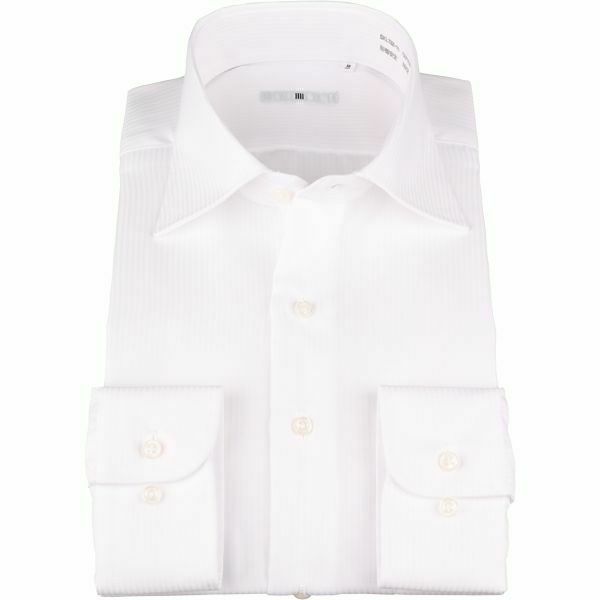 SL】ワイドカラードレスワイシャツ/ホワイト×ドビーストライプ | SUIT 